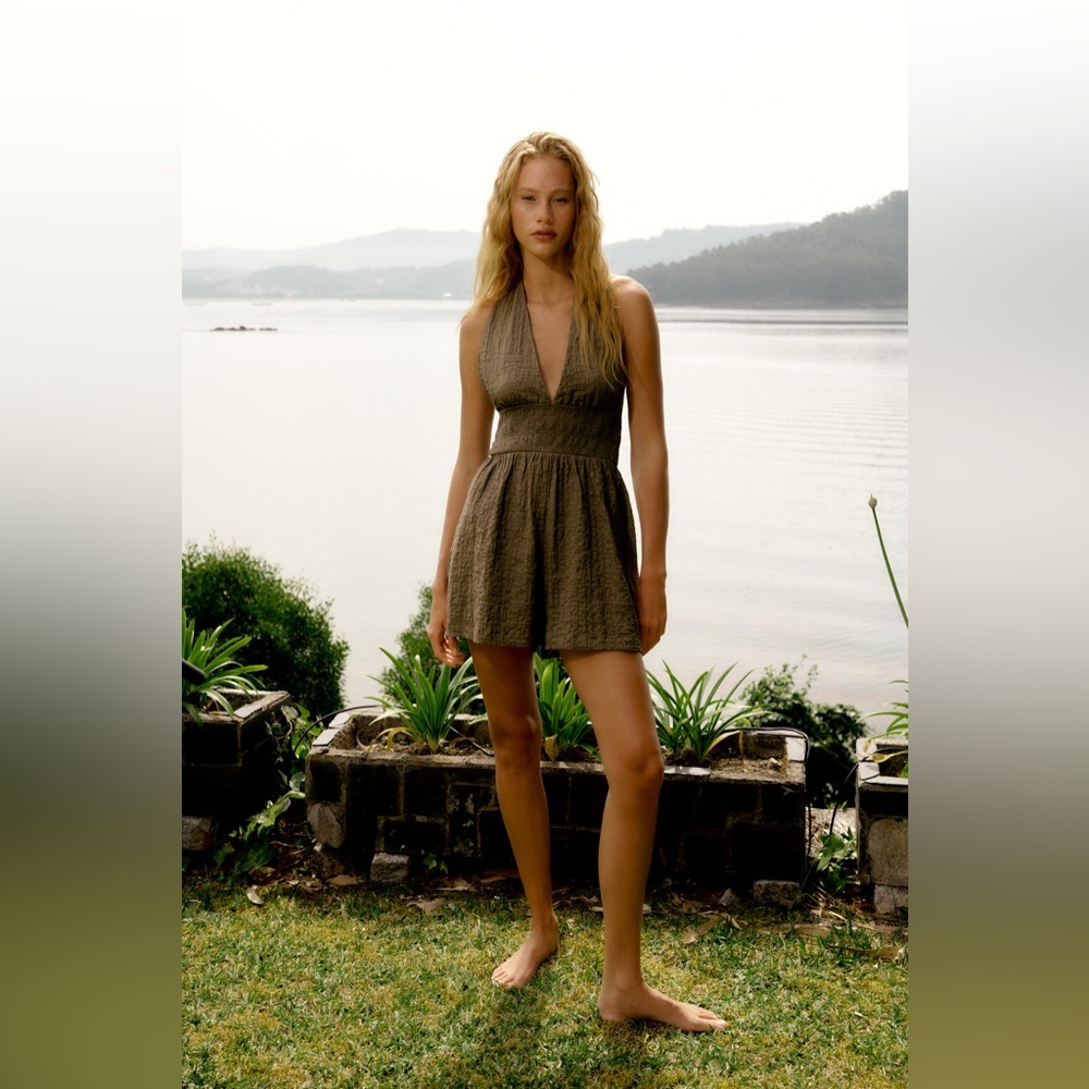 Zara Green Sleeveless Halter Romper